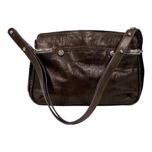 TRE VERO Croc Embossed Cow Leather Tote Purse With Goat Leather and Gold trim